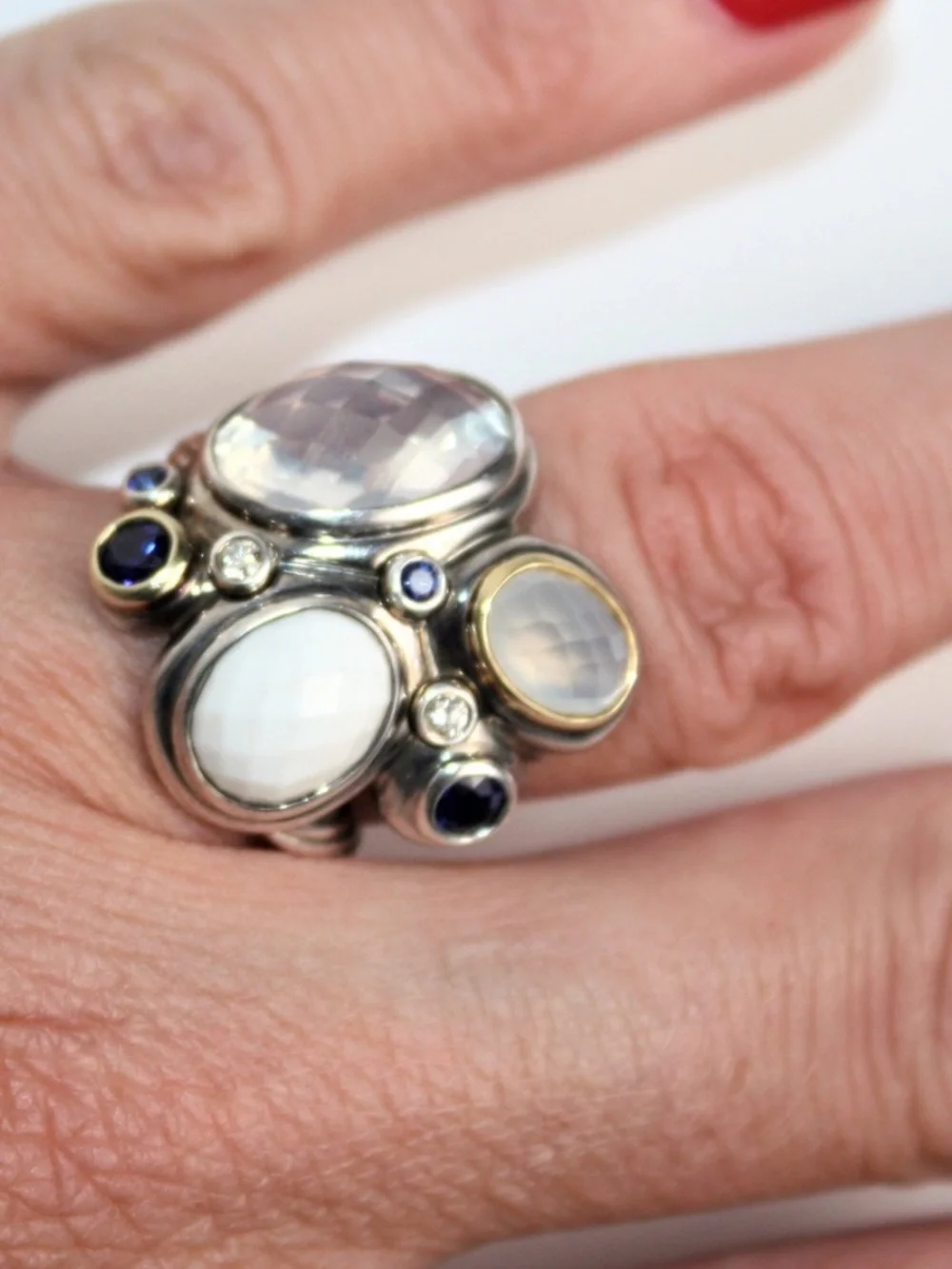 David Yurman | Ring | Sterling Silver Multi-Stone Oval Mosaic Ring with Diamonds - Picture 5 of 14